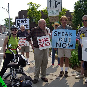 Senior activists protesting the war in Iraq